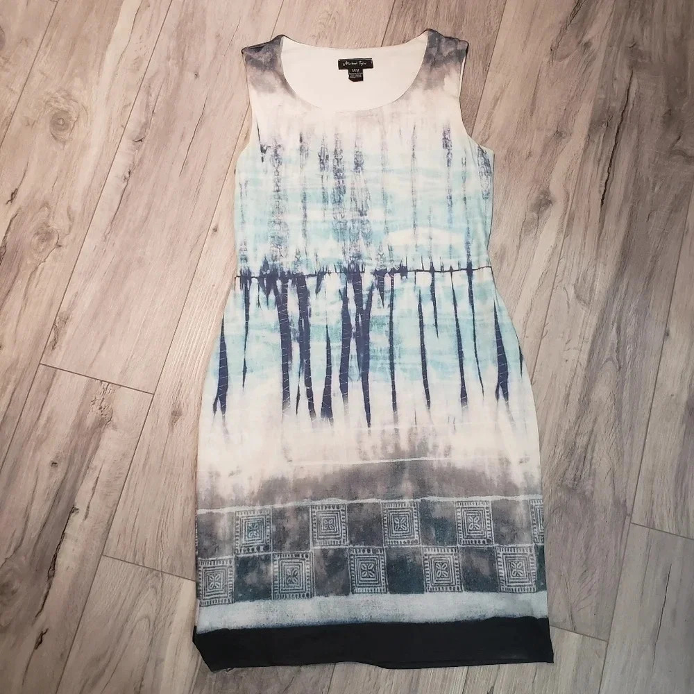 Michael Tyler Blue/Aqua Tie Dye Look,Sleeveless Lined Dress,Womans Size MM.
